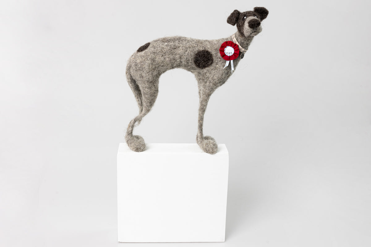 &#39;Bandit&#39; needlefelt character dog by Kate Toms, available at Padstow Gallery, Cornwall