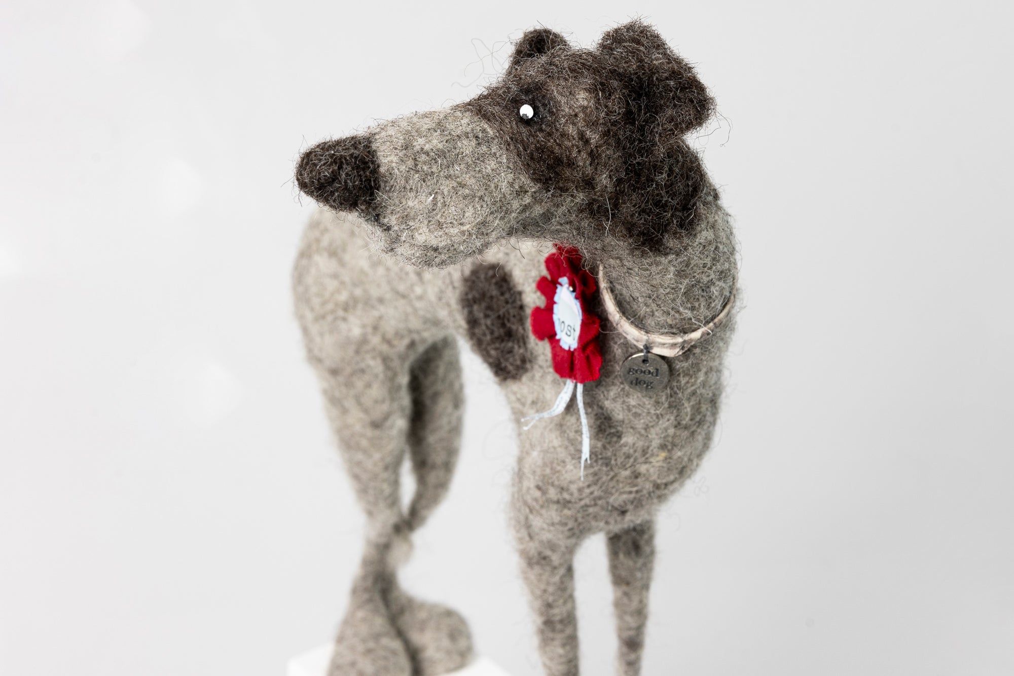 'Bandit' needlefelt character dog by Kate Toms, available at Padstow Gallery, Cornwall