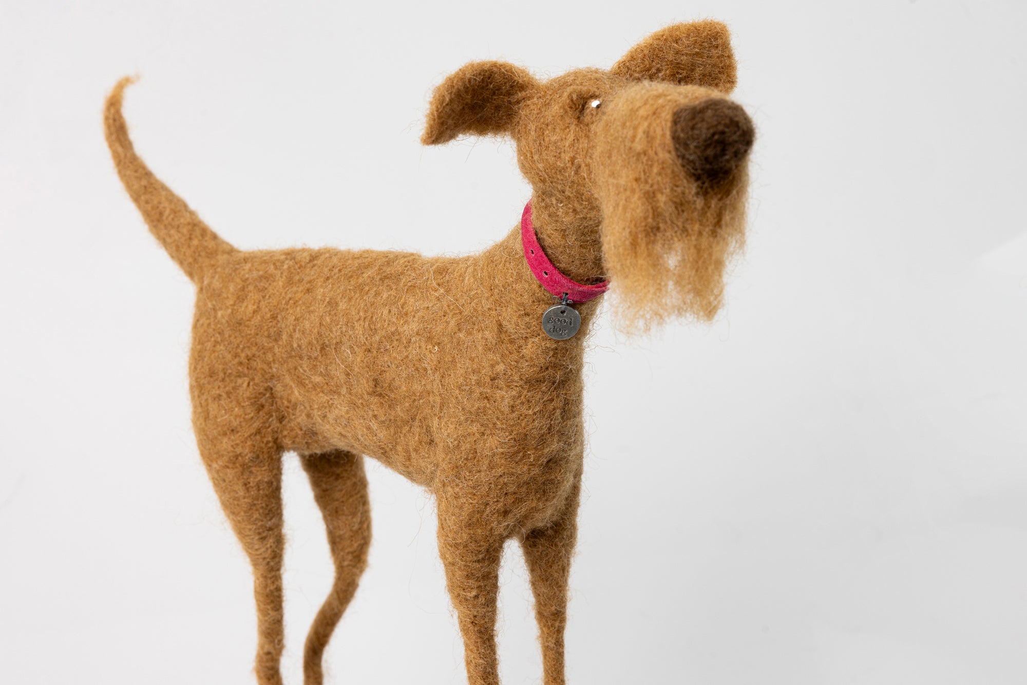 'Brisket' needlefelt character dog by Kate Toms, available at Padstow Gallery, Cornwall