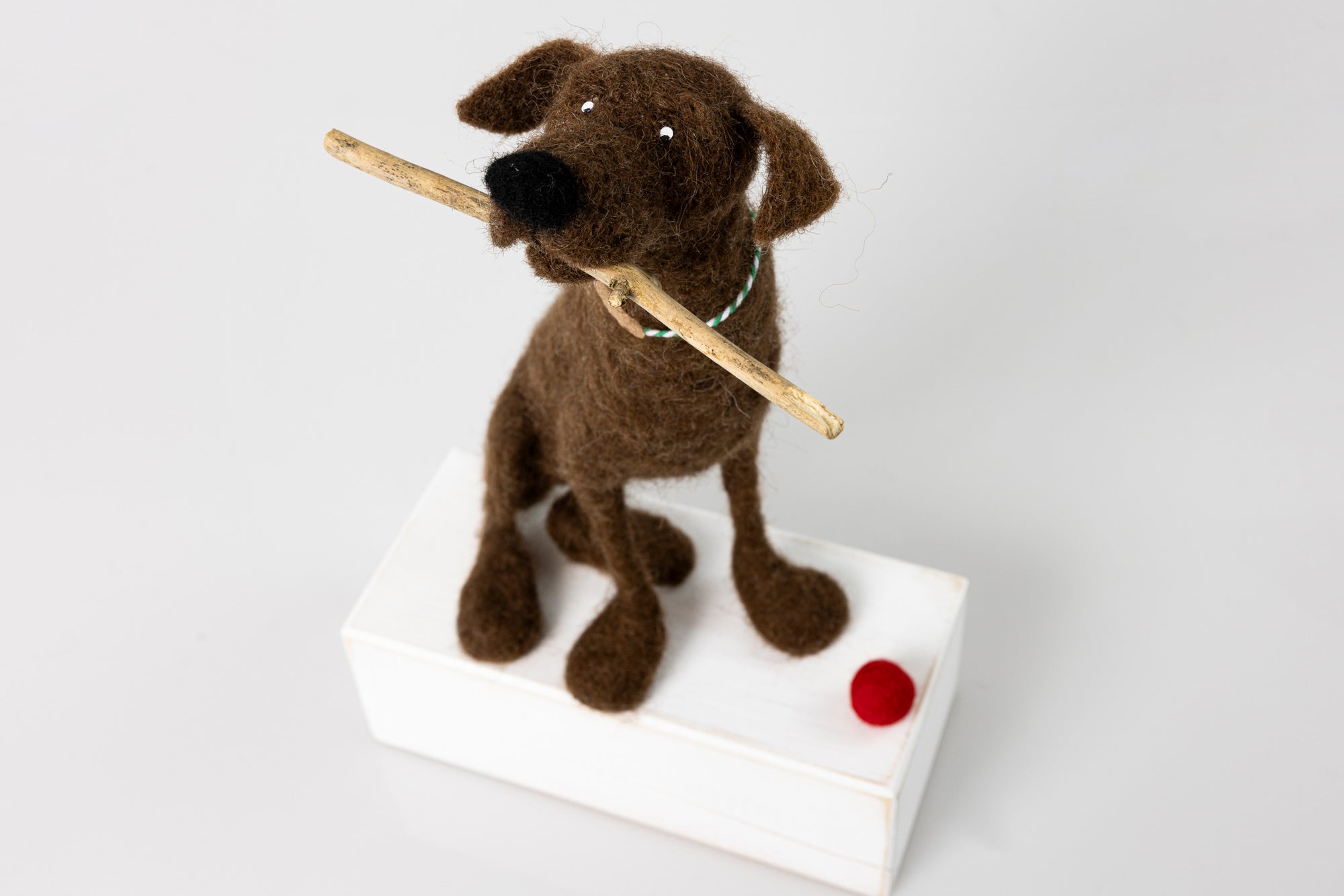 'Percy' needlefelt character dog by Kate Toms, available at Padstow Gallery, Cornwall