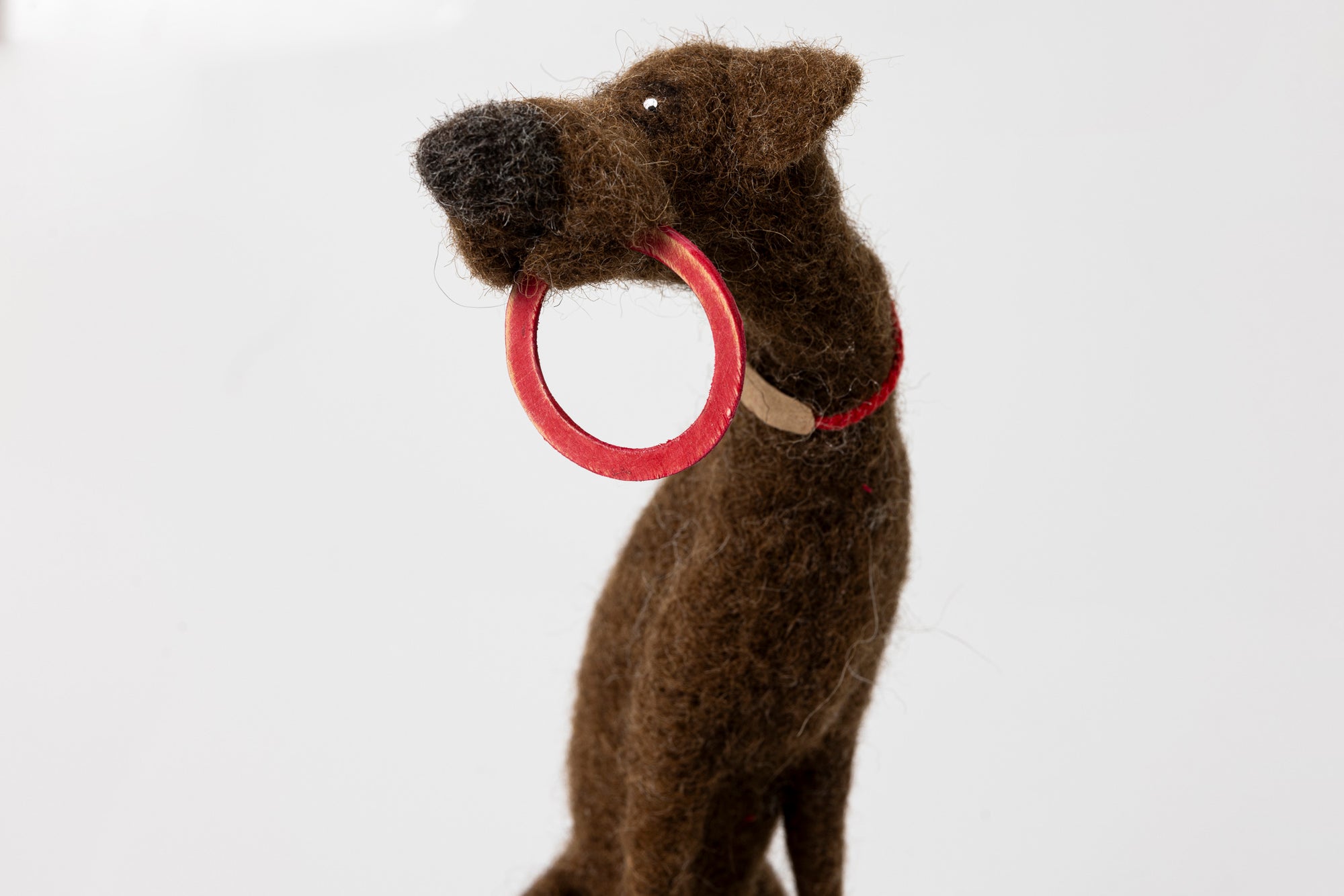 'Tina' needlefelt character dog by Kate Toms, available at Padstow Gallery, Cornwall