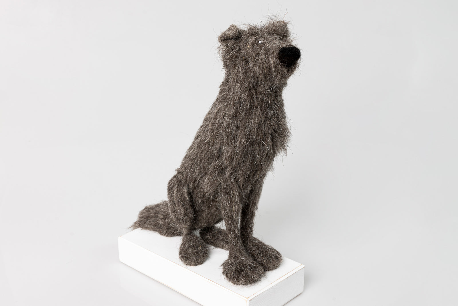 'Wolfie' needlefelt character dog by Kate Toms, available at Padstow Gallery, Cornwall