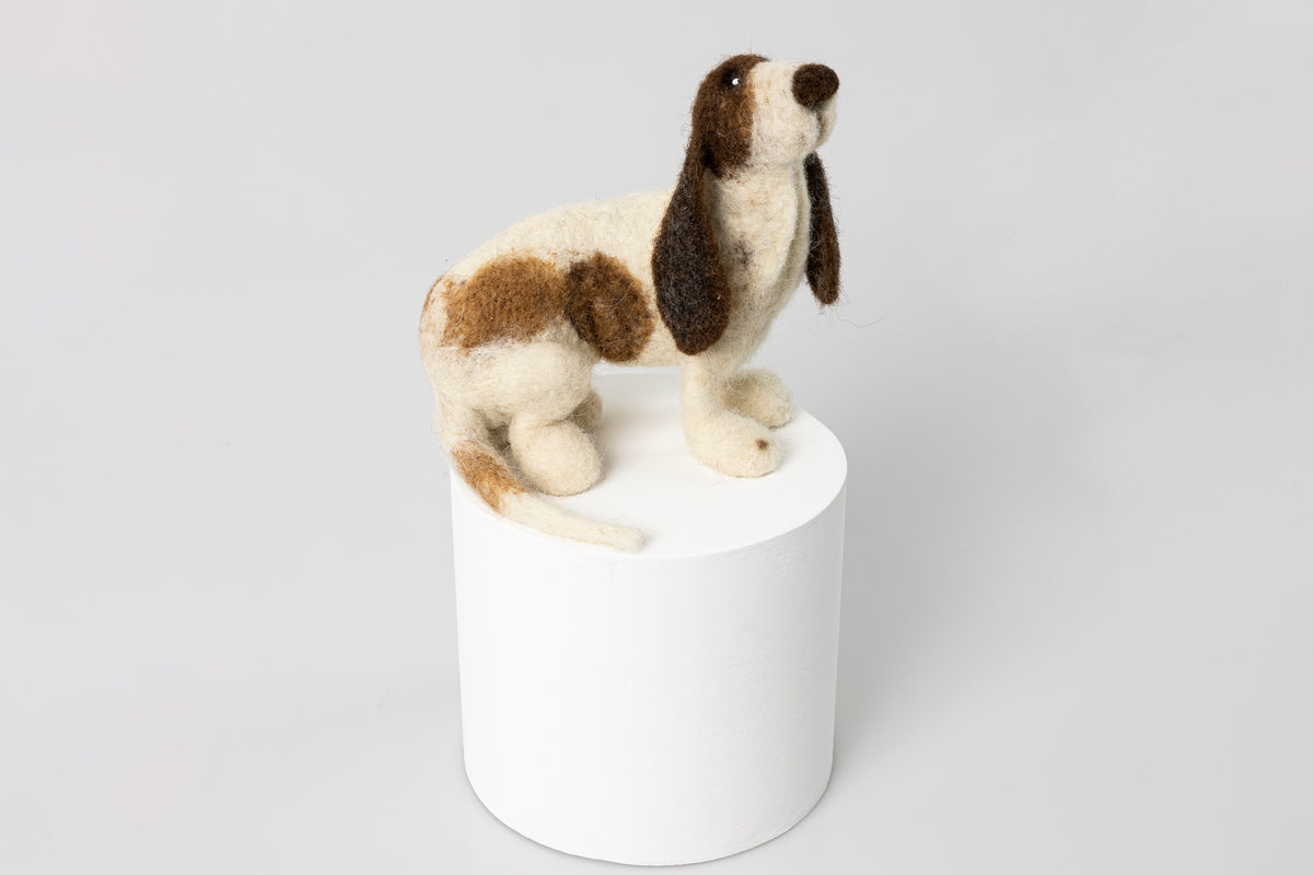 &#39;Jarvis&#39; needlefelt character dog by Kate Toms, available at Padstow Gallery, Cornwall