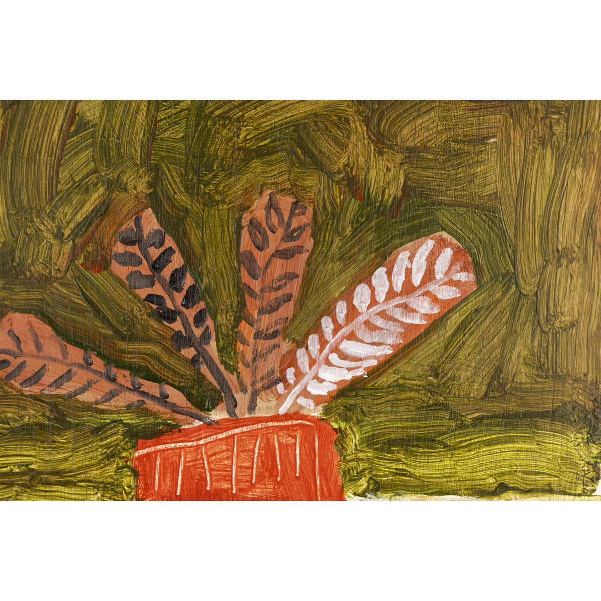 Close up detail of 'Ferns' mixed media and oil original by David Pearce fine art, available at Padstow Gallery, Cornwall 