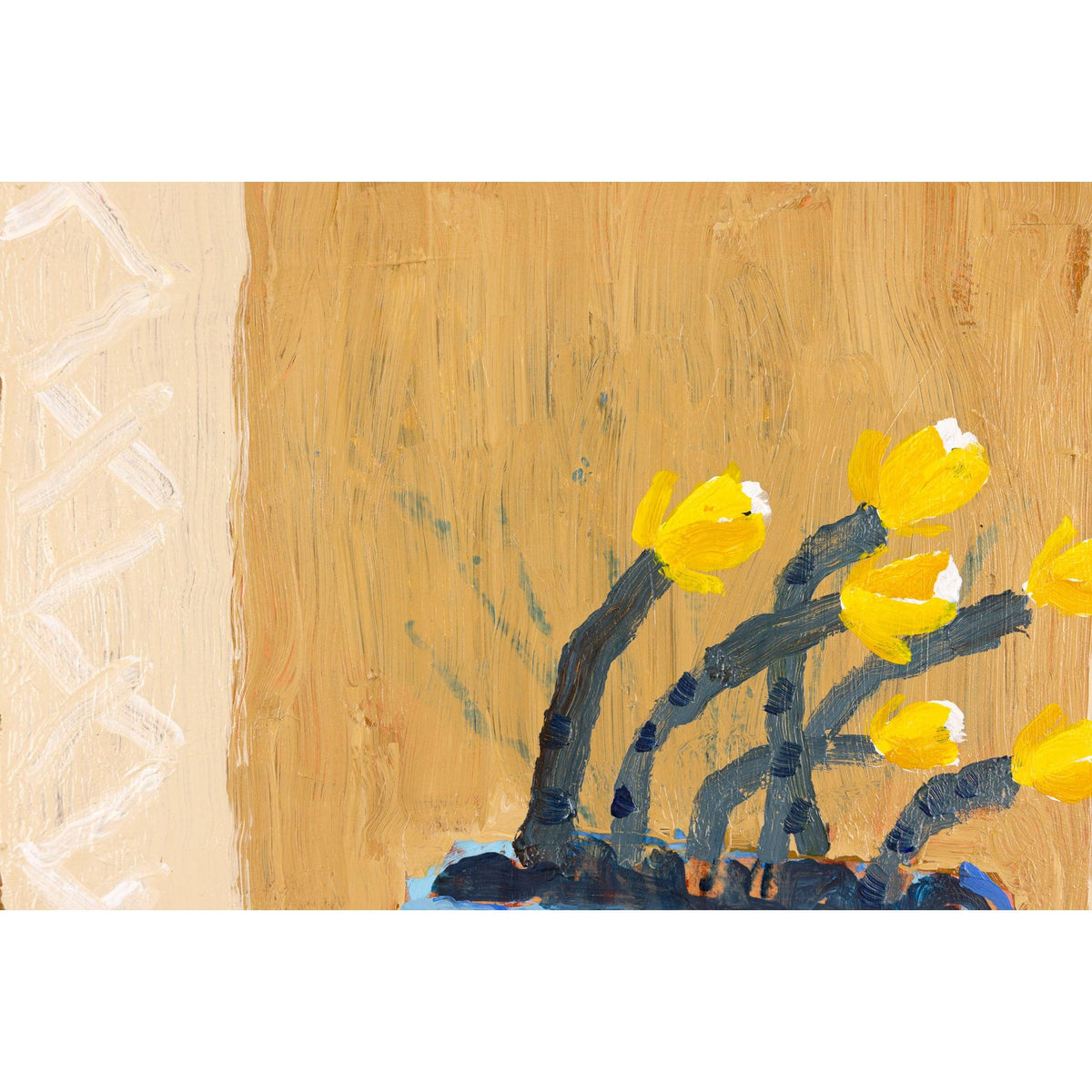 Close up detail of 'Blue Vase' mixed media and oil original by David Pearce fine art, available at Padstow Gallery, Cornwall 