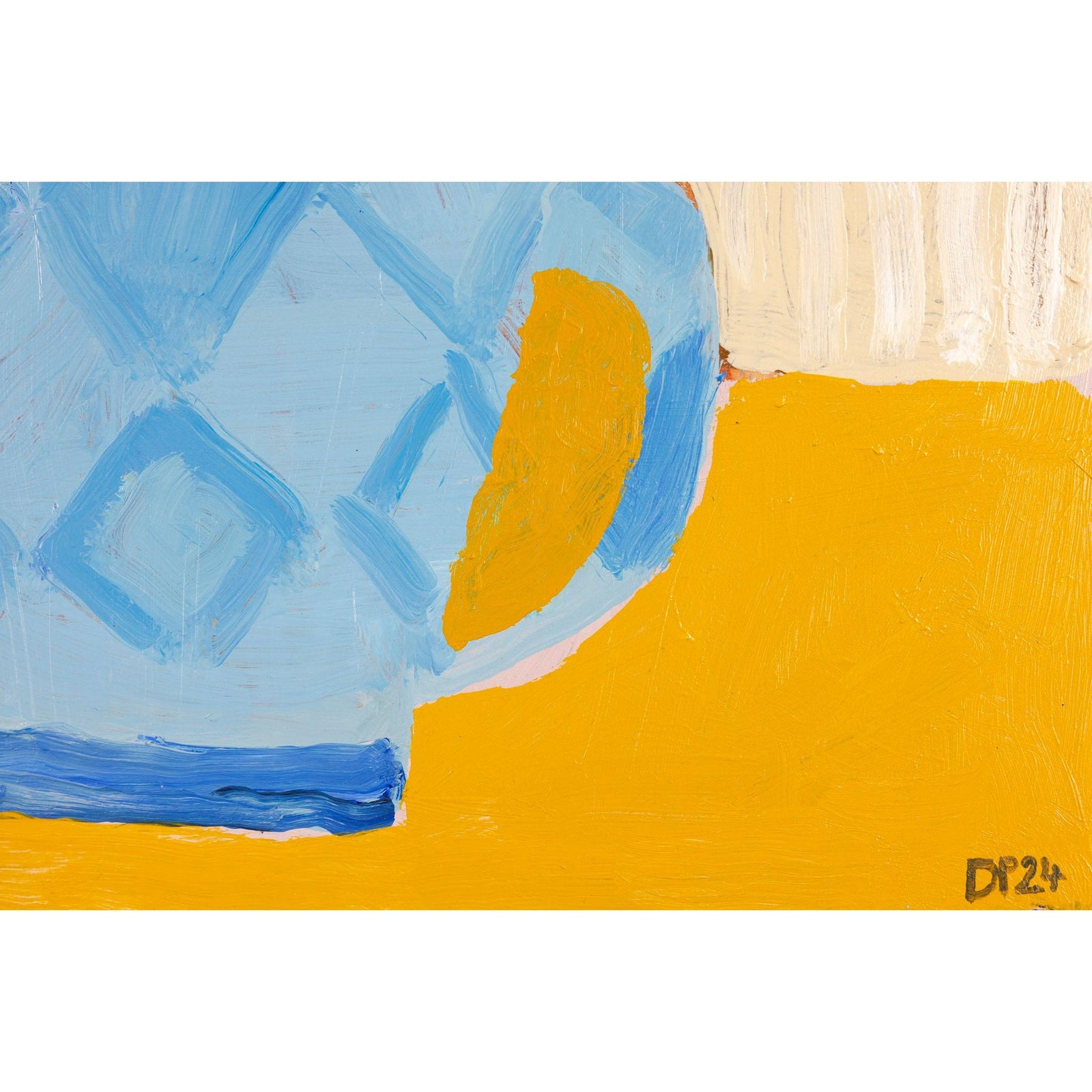 Close up detail of 'Blue Vase' mixed media and oil original by David Pearce fine art, available at Padstow Gallery, Cornwall 