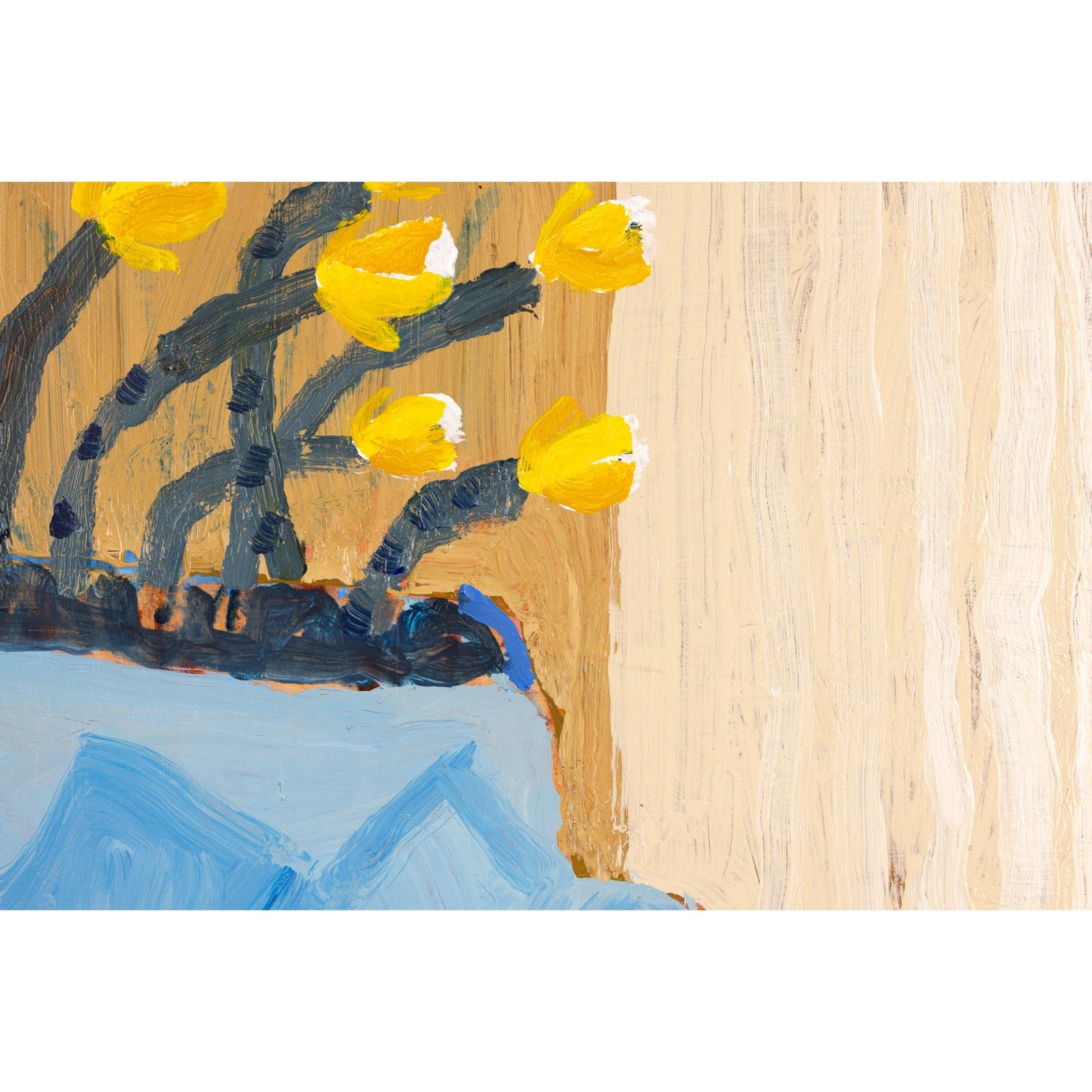 Close up detail of 'Blue Vase' mixed media and oil original by David Pearce fine art, available at Padstow Gallery, Cornwall 