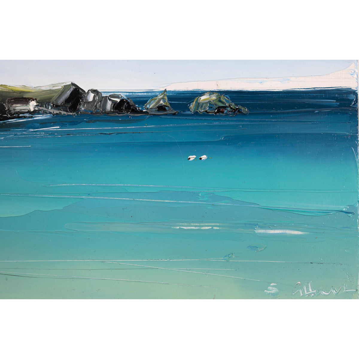 Close up detail of 'Mother Iveys Bay' oil original painting by Georgia Hart, available at Padstow Gallery, Cornwall