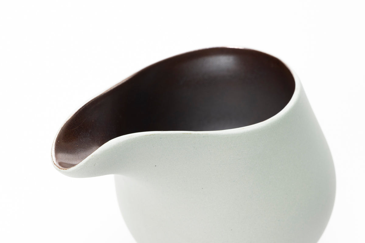 Sage green flow jug by Kate Schuricht ceramics, available at Padstow Gallery Cornwall