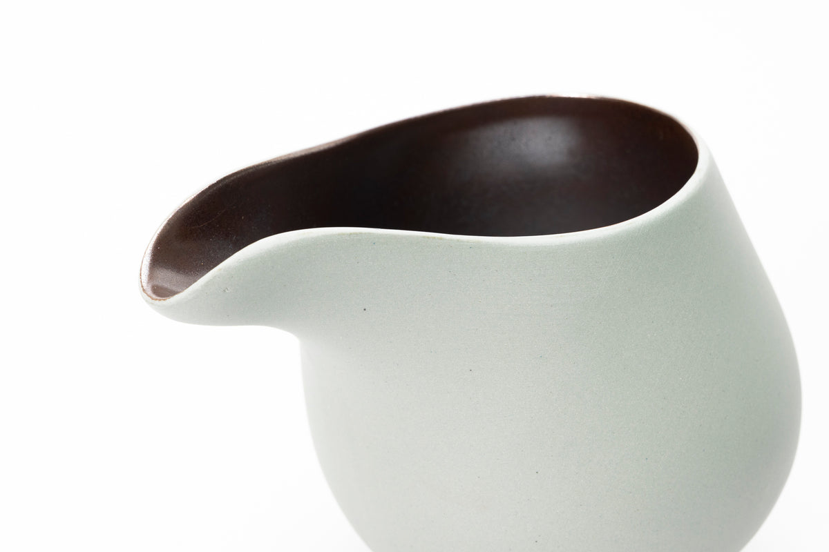 Sage green flow jug by Kate Schuricht ceramics, available at Padstow Gallery Cornwall