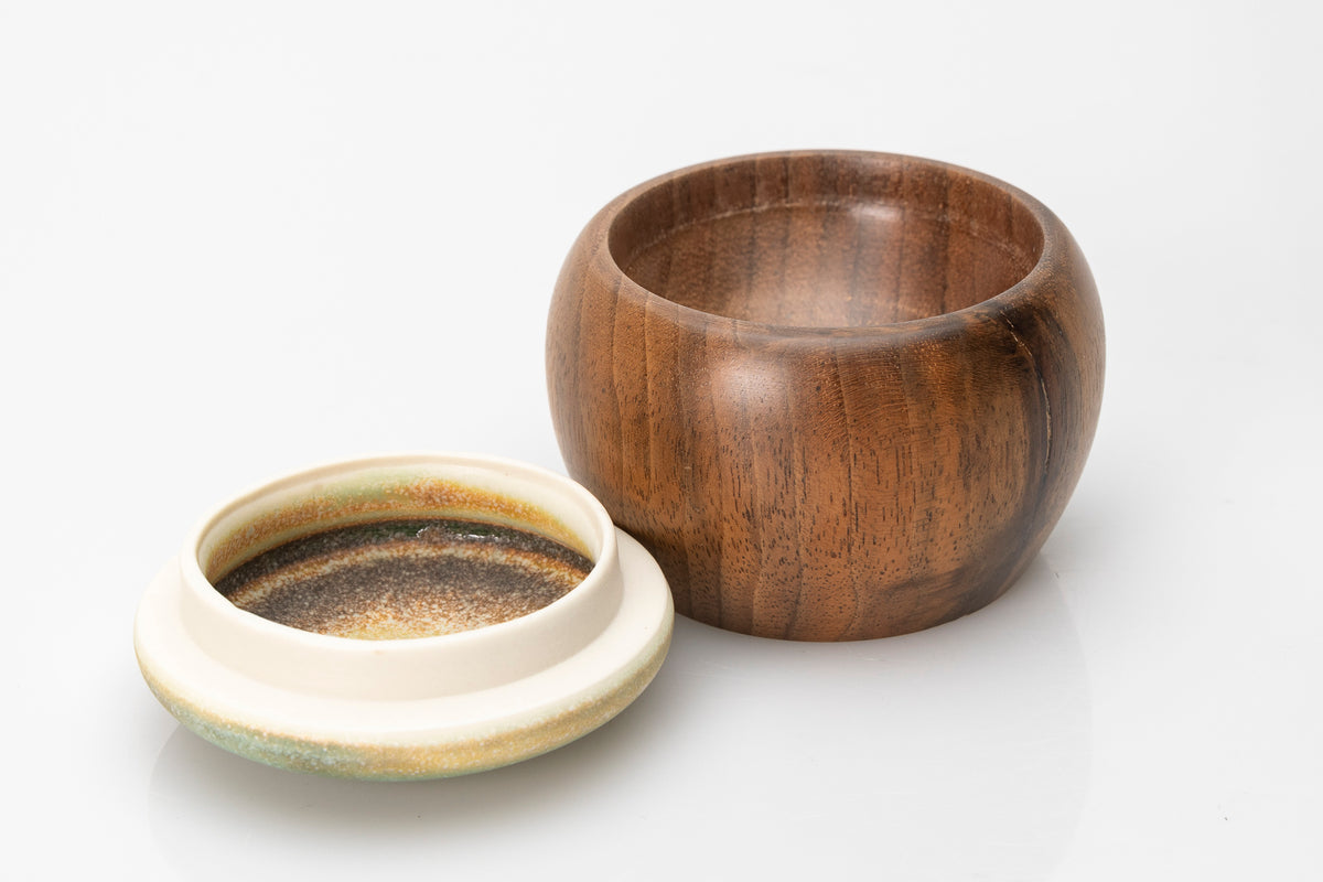 Walnut wave pot by Kate Schuricht ceramics, available at Padstow Gallery Cornwall