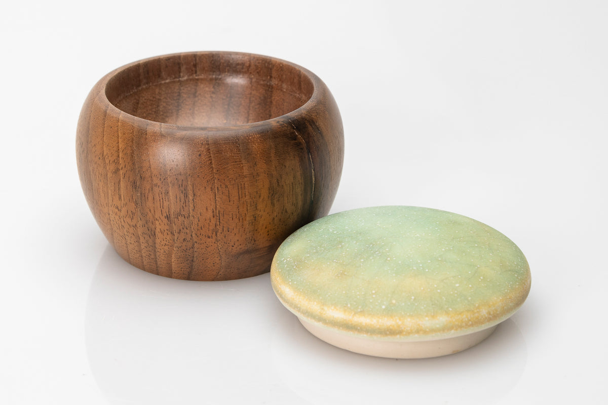 Walnut wave pot by Kate Schuricht ceramics, available at Padstow Gallery Cornwall