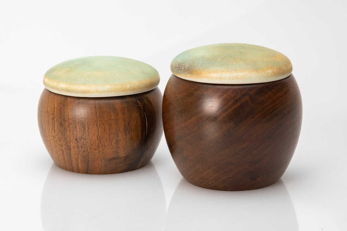 Walnut wave pot by Kate Schuricht ceramics, available at Padstow Gallery Cornwall