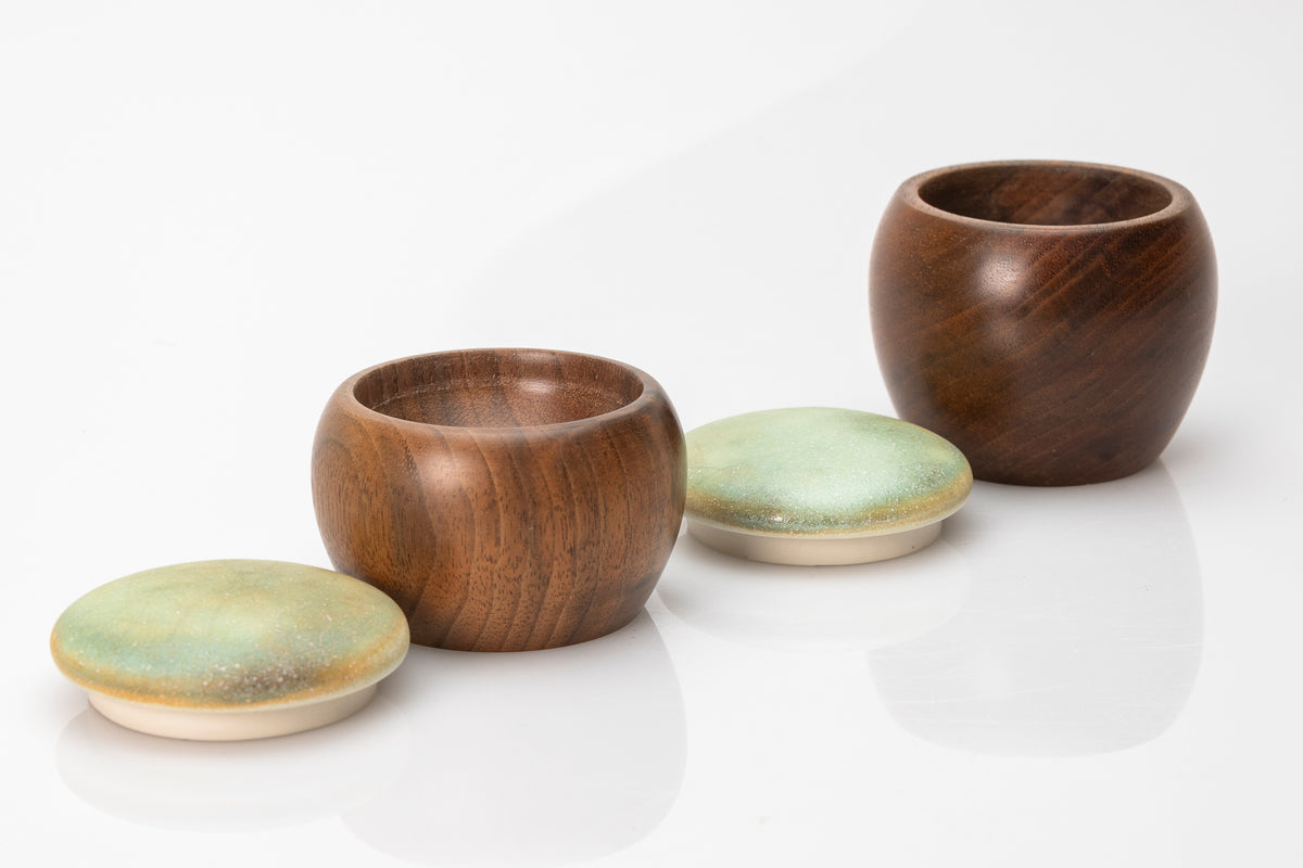 Walnut wave pot by Kate Schuricht ceramics, available at Padstow Gallery Cornwall