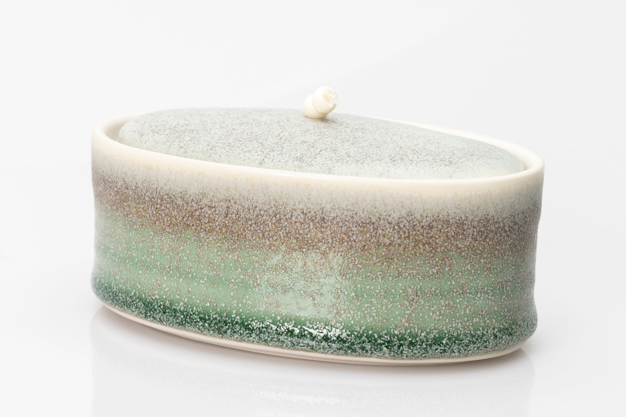 Stoneware oval container by Kate Schuricht ceramics, available at Padstow Gallery Cornwall
