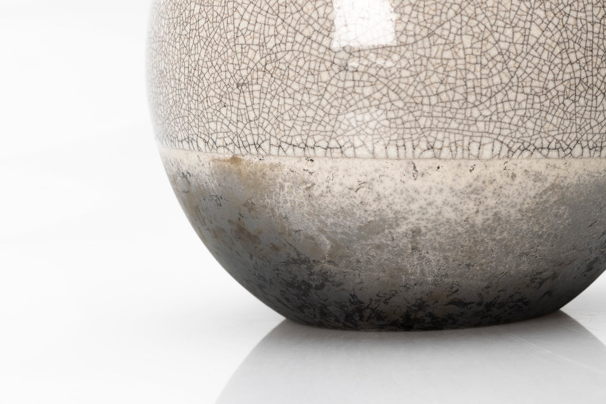 Raku Luna Sphere pot by Kate Schuricht ceramics, available at Padstow Gallery Cornwall
