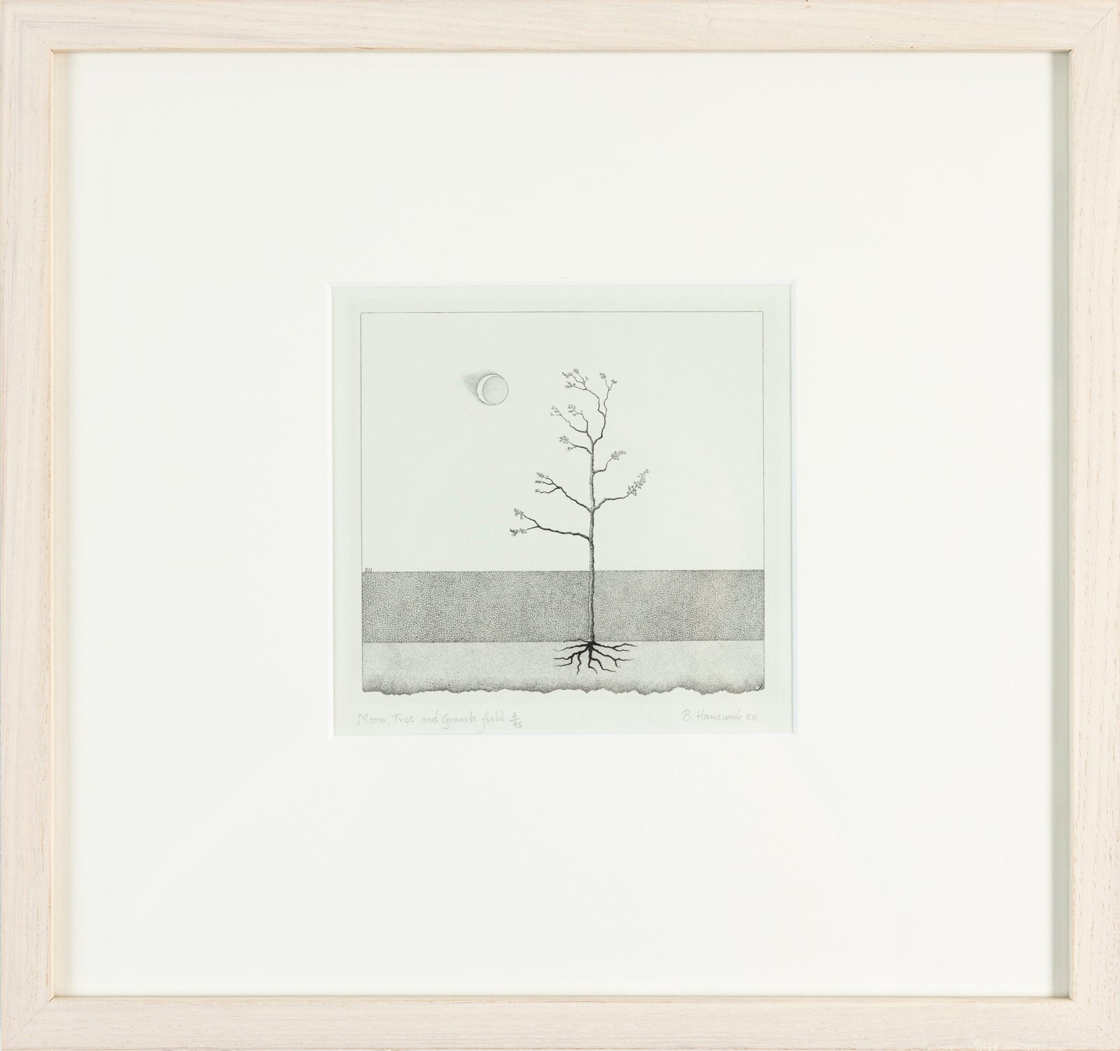 'Moon, Tree & Granite Field' copperplate engraving by Brian Hanscomb, available at Padstow Gallery, Cornwall