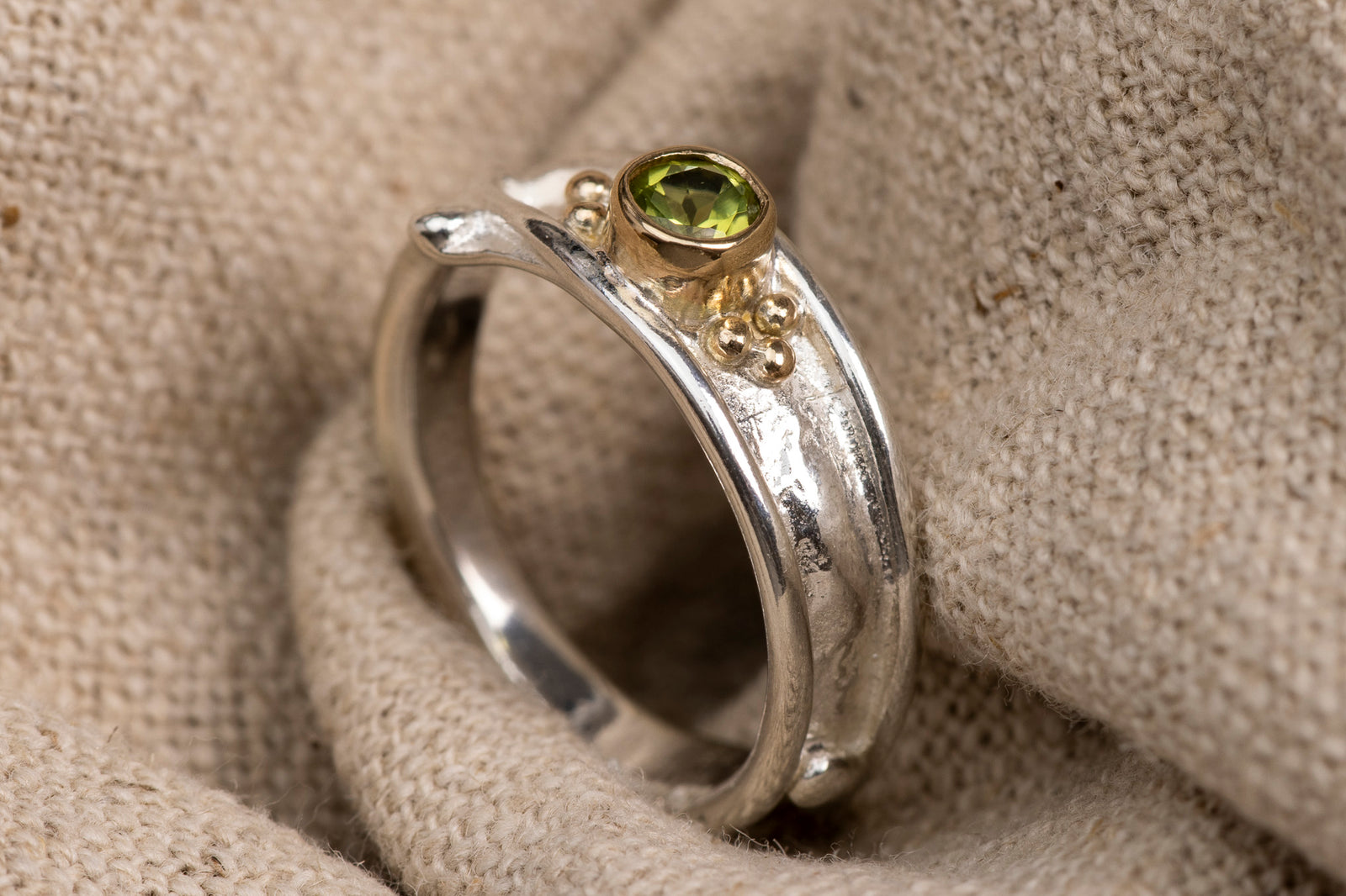 LG 135 Peridot Ring Size N 1/2 by Les Grimshaw available at Padstow Gallery Cornwall