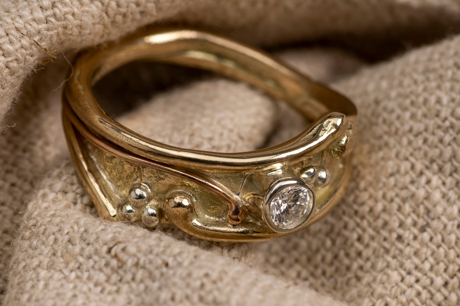 LG 138 Gold and Diamond Ring Size O 1/2 by Les Grimshaw available at Padstow Gallery Cornwall 