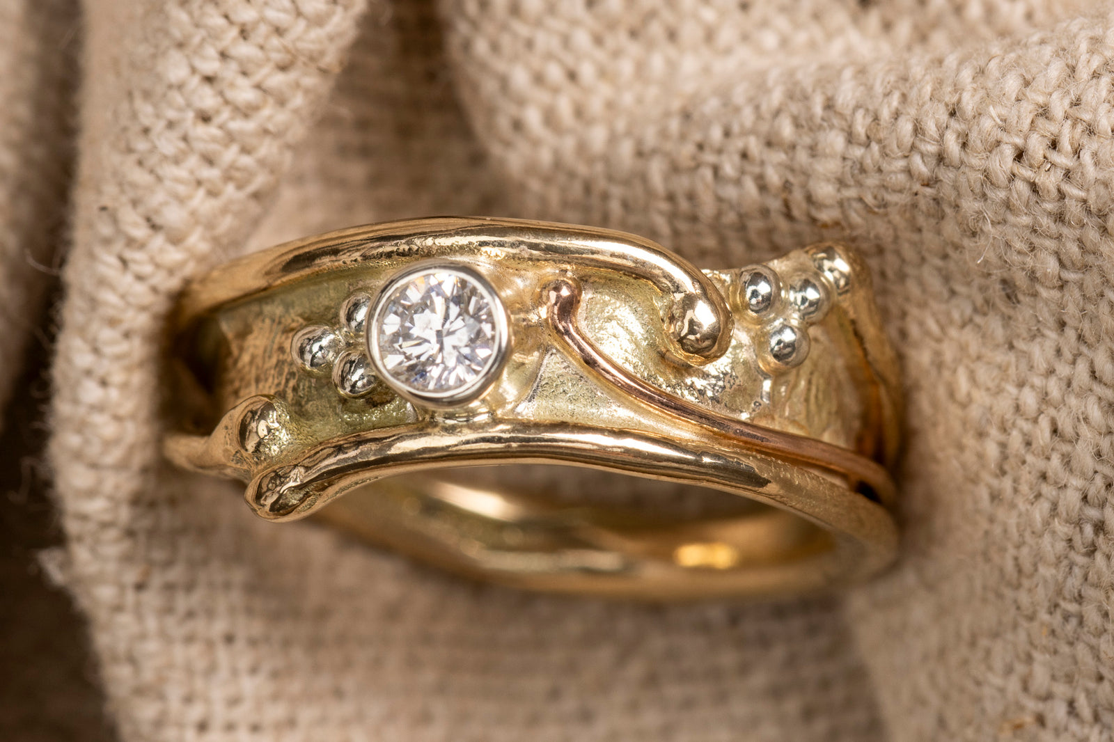 LG 138 Gold and Diamond Ring Size O 1/2 by Les Grimshaw available at Padstow Gallery Cornwall 