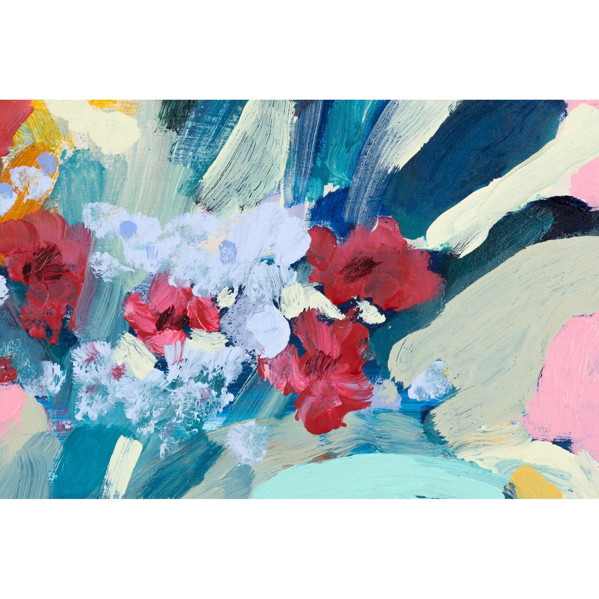 Close up of Fresh2, mixed media original painting by Alex Yarlett, available at Padstow Gallery, Cornwall