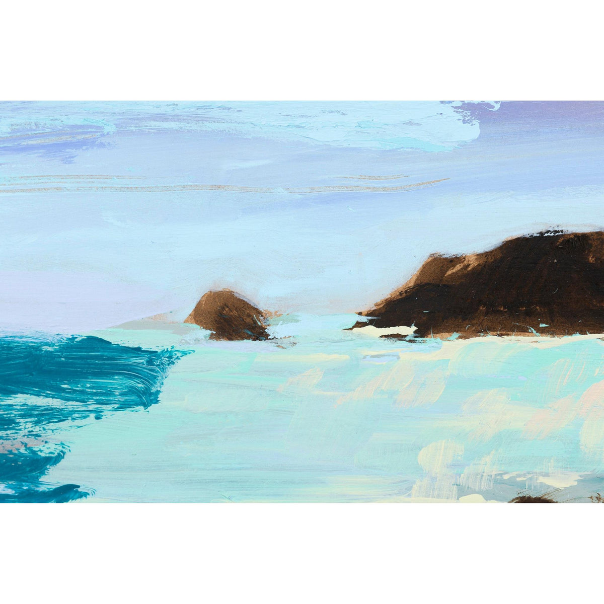 Close up of Bay View, mixed media original painting by Alex Yarlett, available at Padstow Gallery, Cornwall