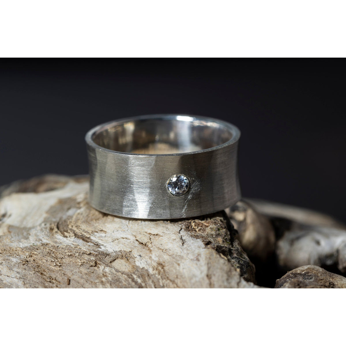 &#39;LG107 - Silver and 9ct Gold 3mm CZ Ring &#39; by Les Grimshaw, available at Padstow Gallery, Cornwall