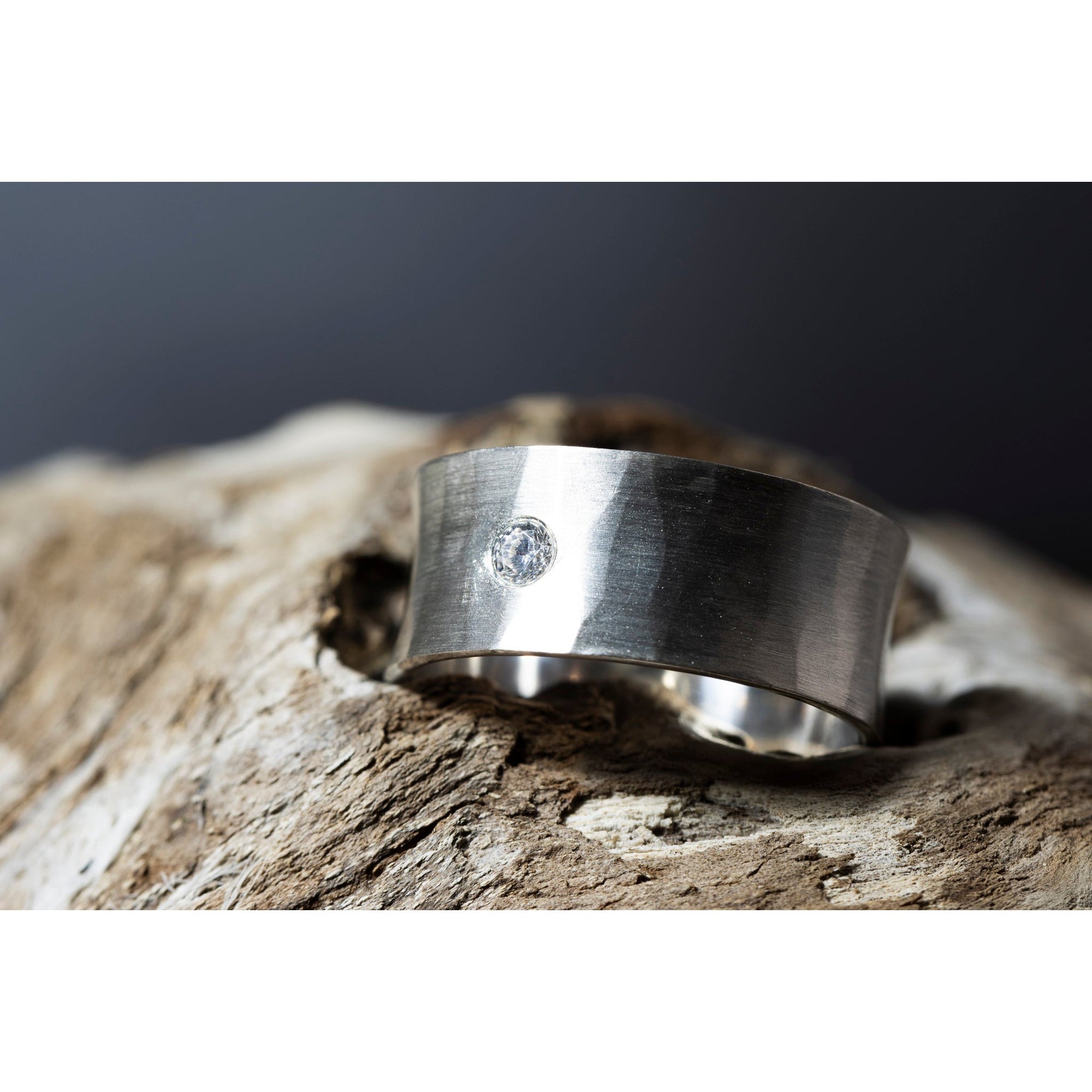 'LG107 - Silver and 9ct Gold 3mm CZ Ring ' by Les Grimshaw, available at Padstow Gallery, Cornwall