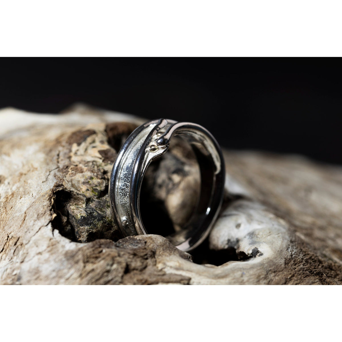 'LG100 - Silver Ring with 9ct Gold Beads Ring ' by Les Grimshaw, available at Padstow Gallery, Cornwall