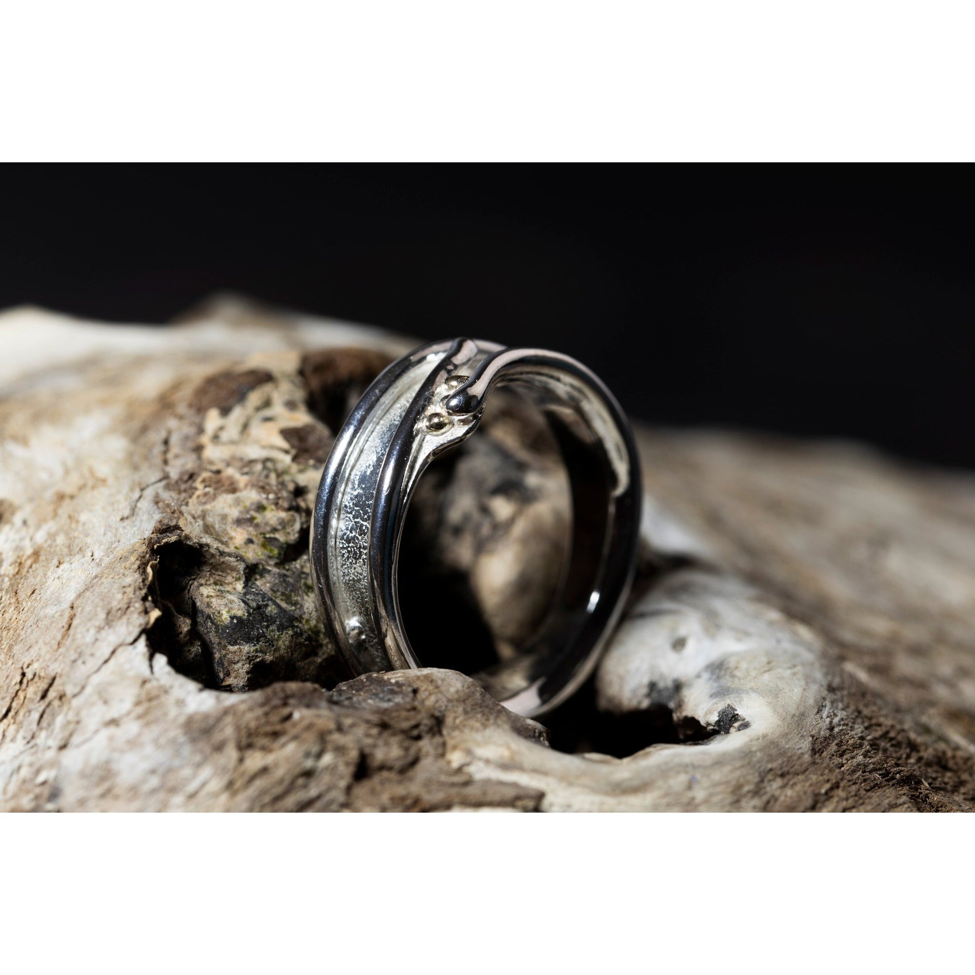 'LG100 - Silver Ring with 9ct Gold Beads Ring ' by Les Grimshaw, available at Padstow Gallery, Cornwall