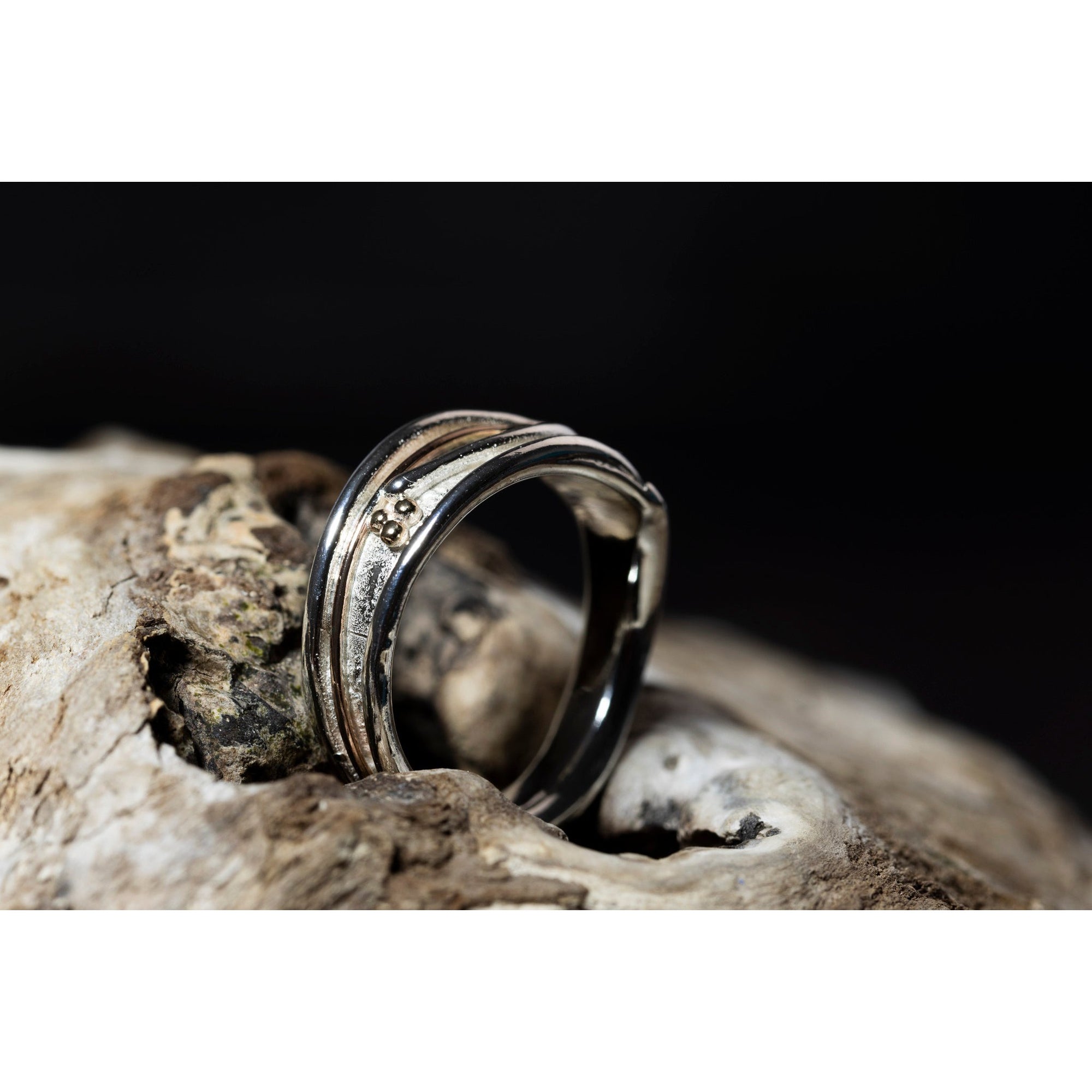 'LG101 - Silver Ring with 9ct Gold Beads Ring ' by Les Grimshaw, available at Padstow Gallery, Cornwall