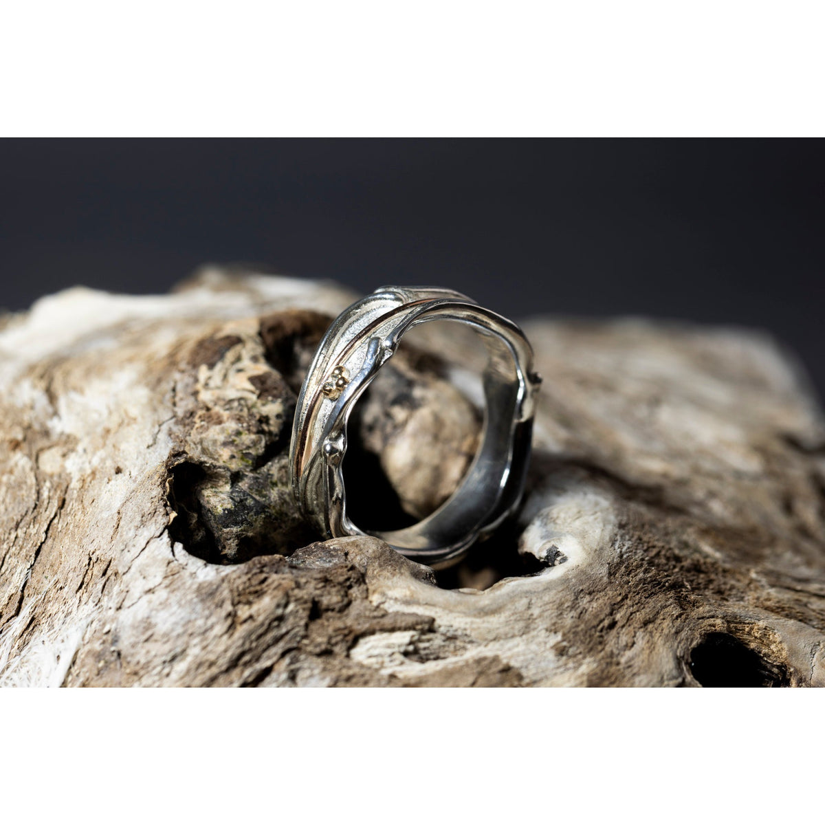 &#39;LG103 - Silver Ring with 9ct Gold Beads Ring &#39; by Les Grimshaw, available at Padstow Gallery, Cornwall