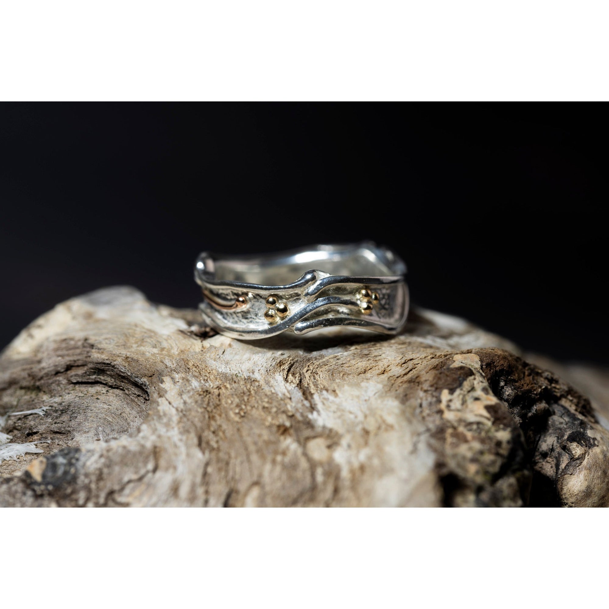 'LG103 - Silver Ring with 9ct Gold Beads Ring ' by Les Grimshaw, available at Padstow Gallery, Cornwall