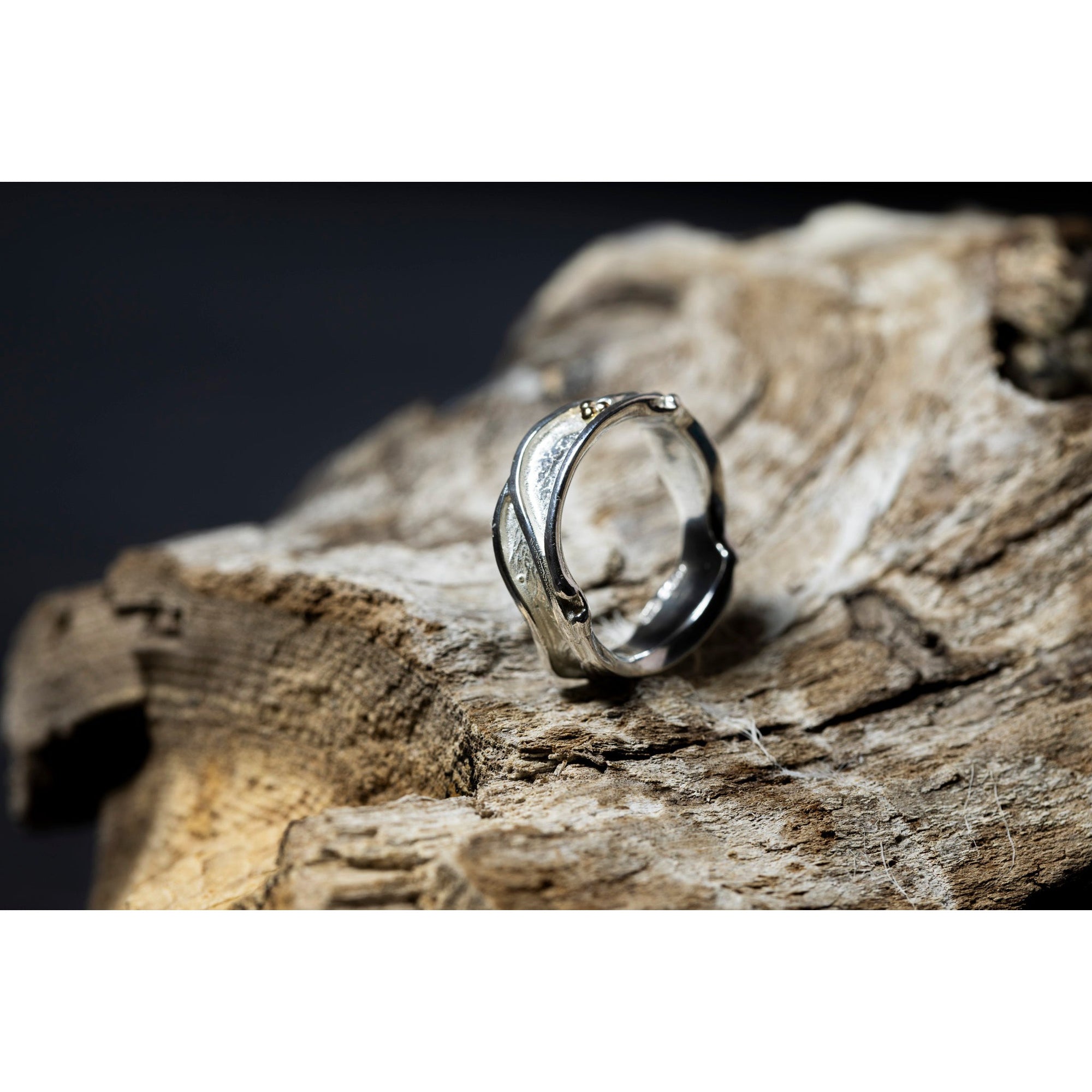 'LG103 - Silver Ring with 9ct Gold Beads Ring ' by Les Grimshaw, available at Padstow Gallery, Cornwall