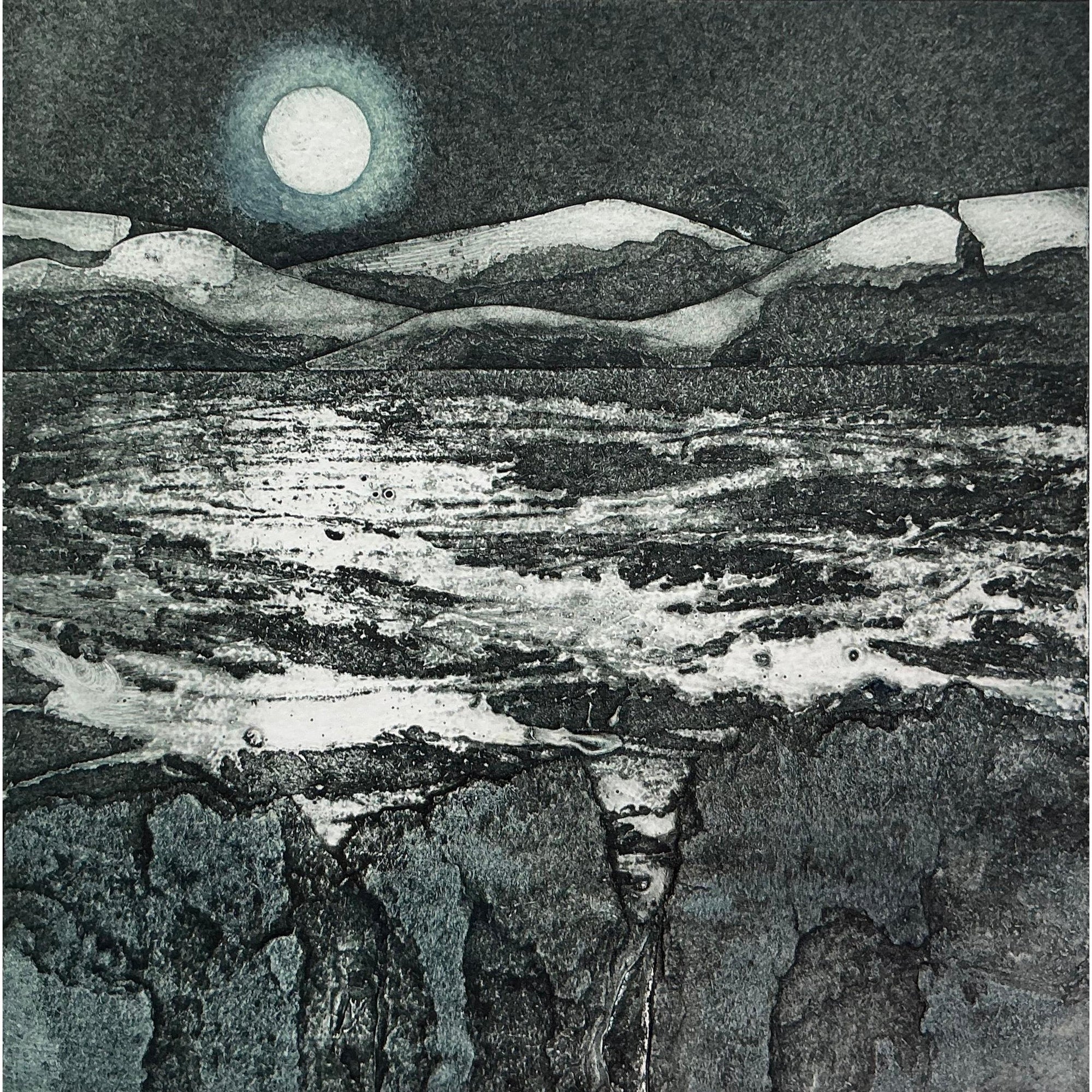 Dressed in Black, collagraph, by Sarah Ross-Thompson, available at Padstow Gallery, Cornwall