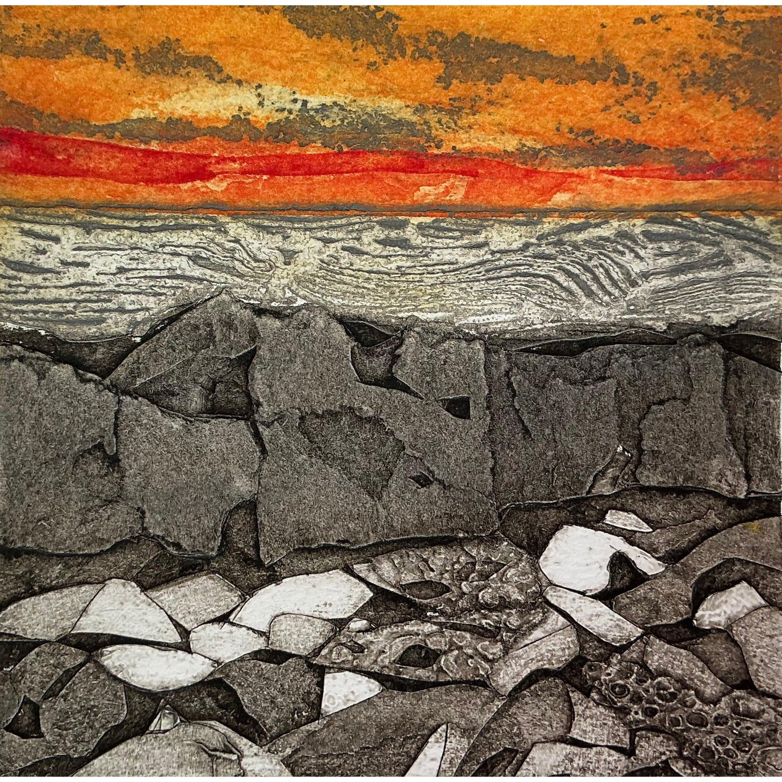 End of the Day, collagraph, by Sarah Ross-Thompson, available at Padstow Gallery, Cornwall