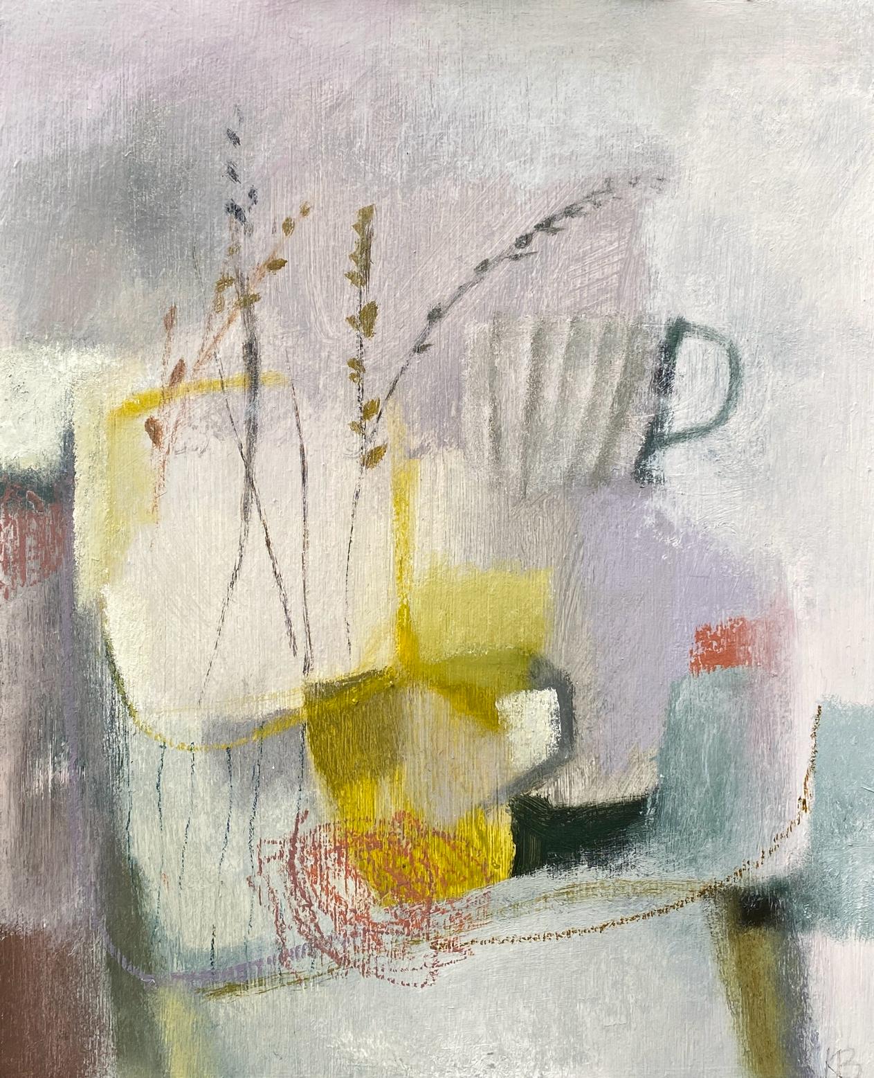 ‘Yellow Cup’ mixed media and collage on board, by Karen Birchwood, available at Padstow Gallery, Cornwall