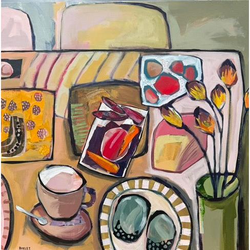 A Curious Joy, mixed media painting by Sara Huxley available at Padstow Gallery, Cornwall