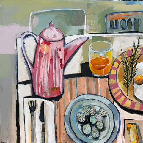 Quiet Evenings With You, mixed media painting by Sara Huxley available at Padstow Gallery, Cornwall