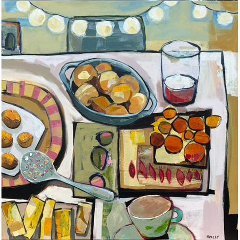 By The Light Of The Silvery Moon, mixed media painting by Sara Huxley available at Padstow Gallery, Cornwall