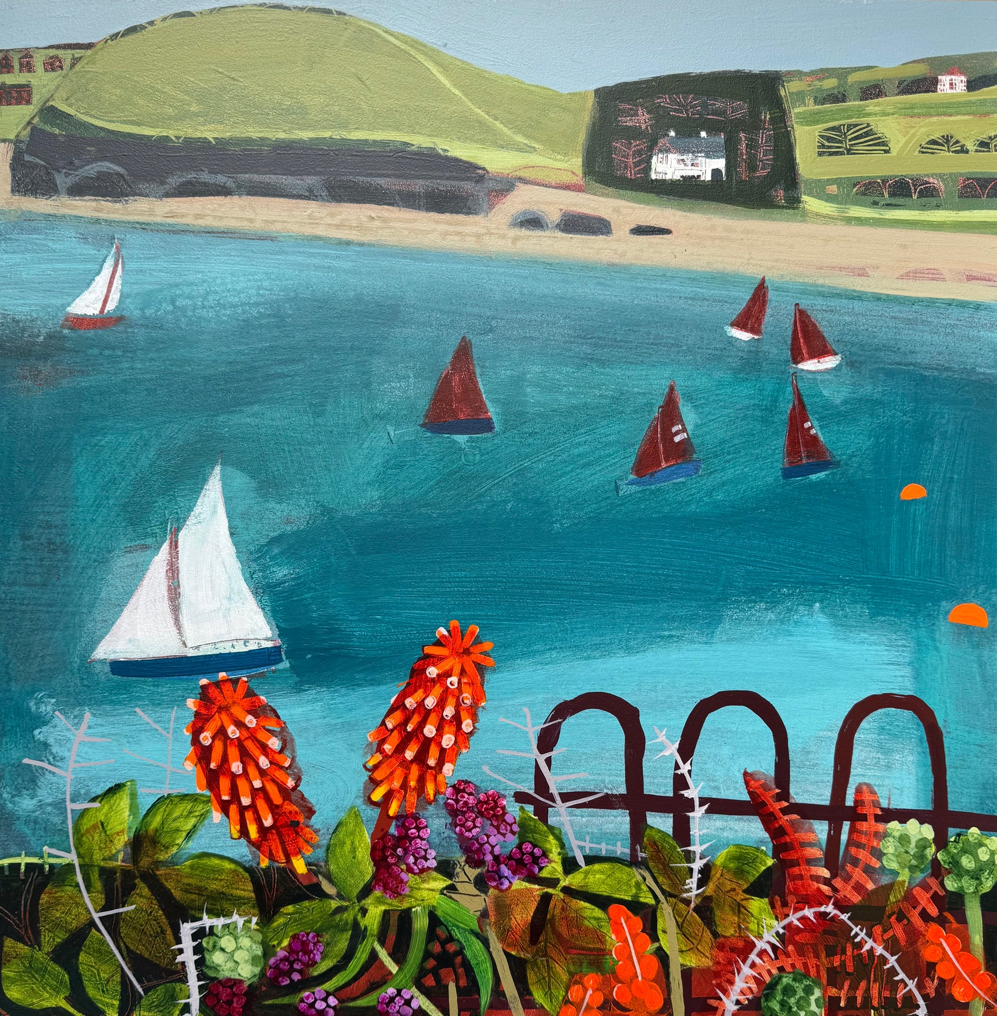 'Sailing by Brea Hill' by Emma Dunbar available at Padstow Gallery, Cornwall