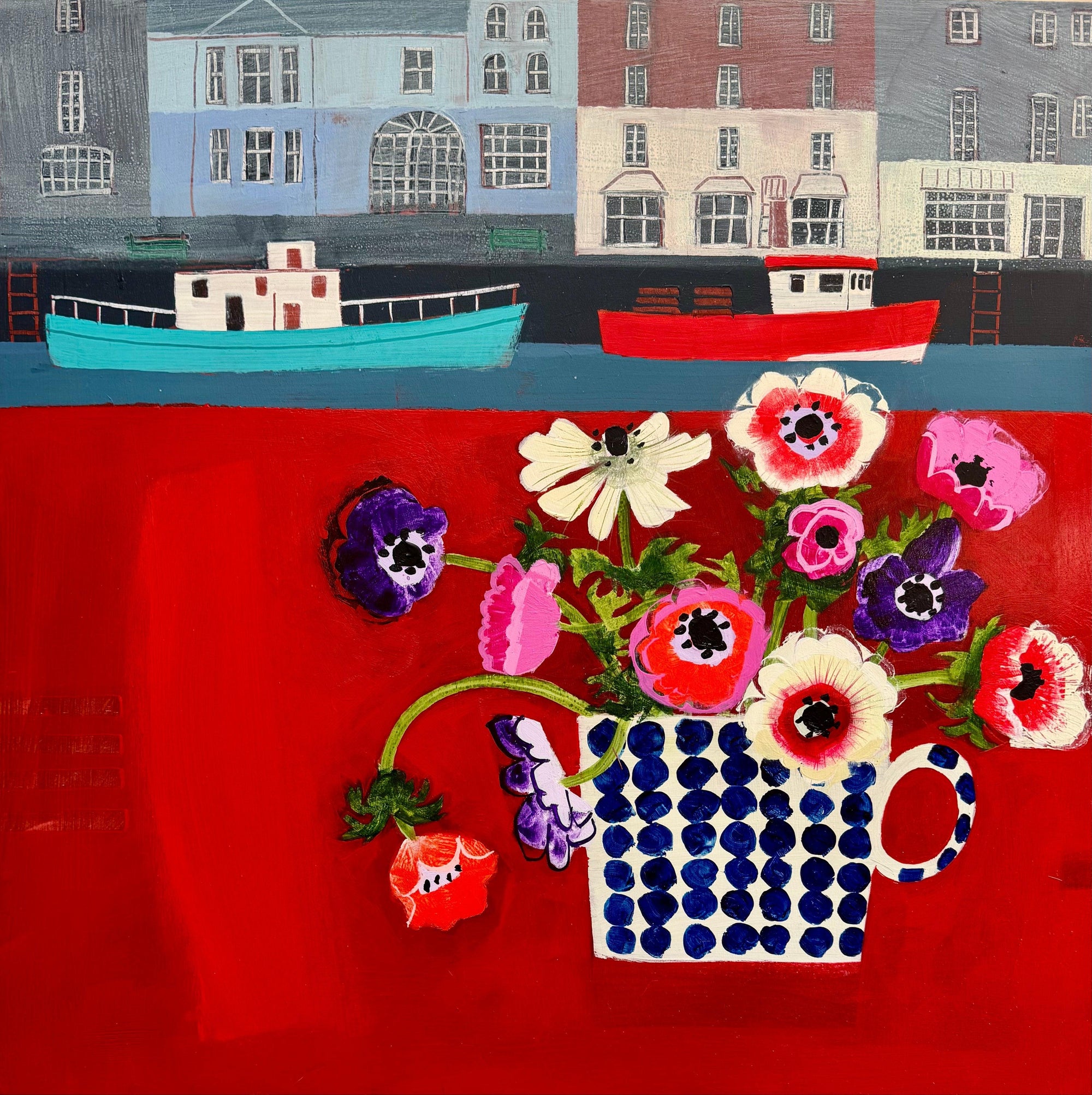 'Padstow Anemones in a spotty cup' by Emma Dunbar available at Padstow Gallery, Cornwall