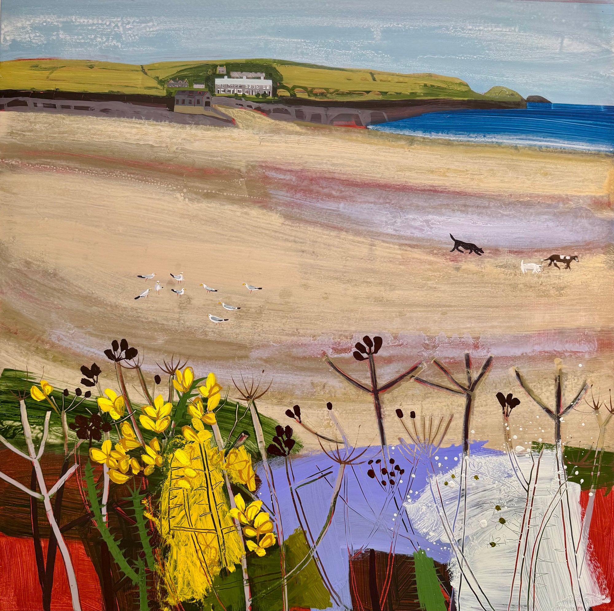 'Three Friends On Their Favourite Beach' by Emma Dunbar available at Padstow Gallery, Cornwall