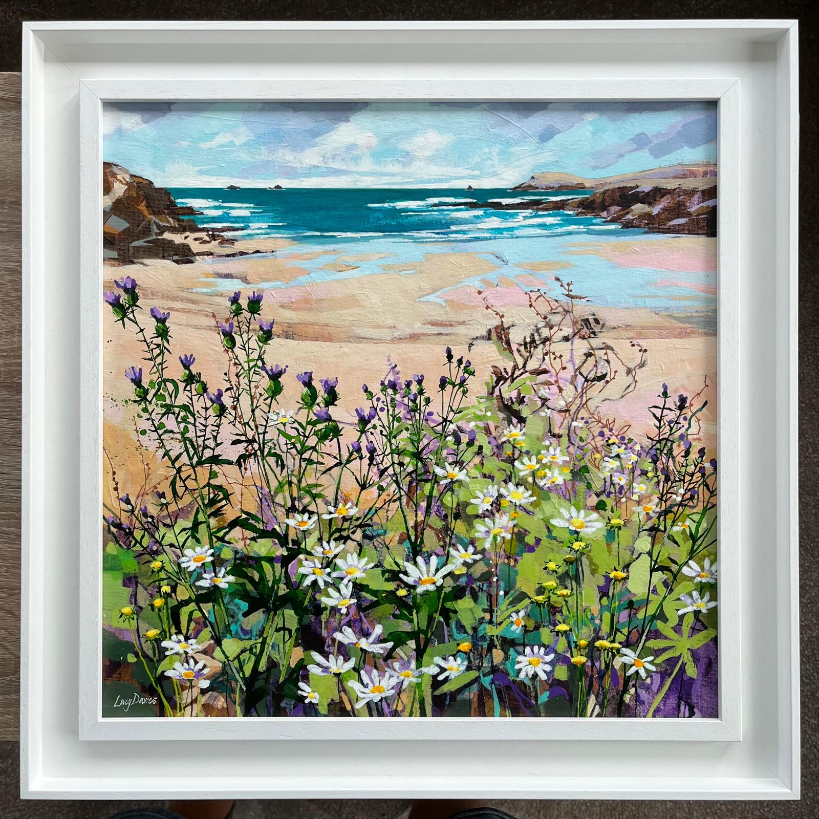 “Ox eye daisies at Treyarnon” by Lucy Davies available at Padstow Gallery, Cornwall