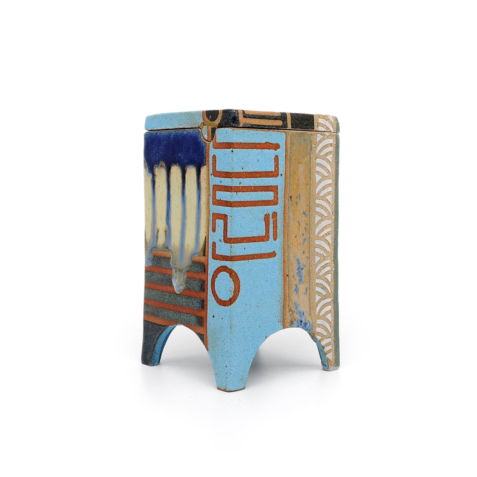 MK62 Tall Box with brass kintsugi By Miae Kim ceramics available at Padstow Gallery, Cornwall