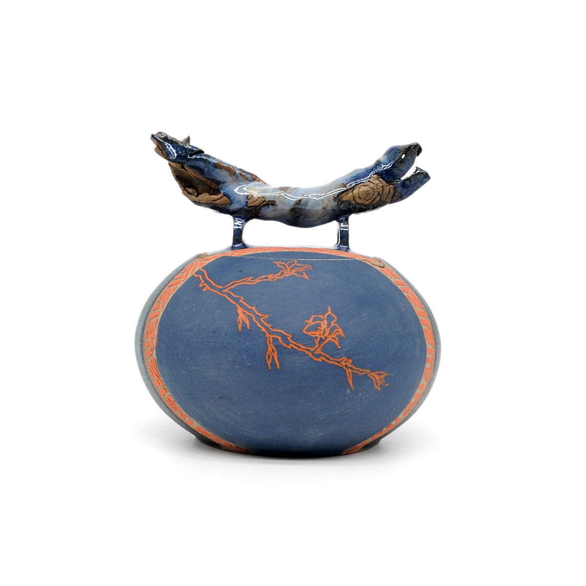 MK63 Lidded Jar Orange Birch By Miae Kim ceramics available at Padstow Gallery, Cornwall