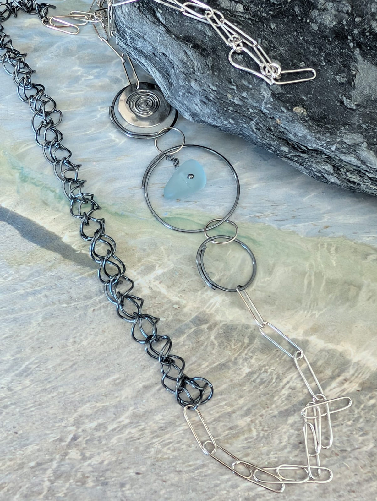 SA N53 Sea glass and silver necklace