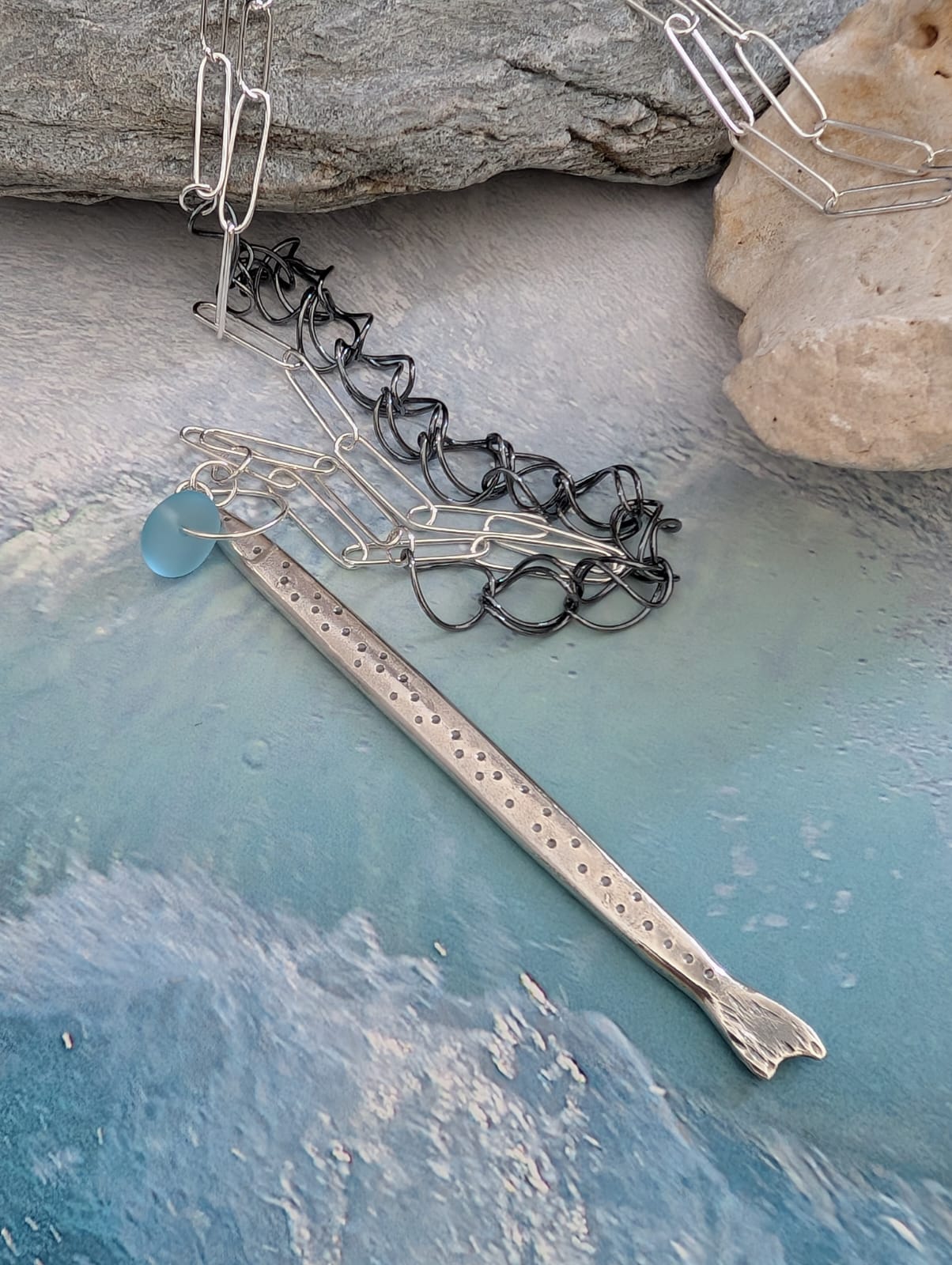 SA N68 Light Aqua Seaglass necklace