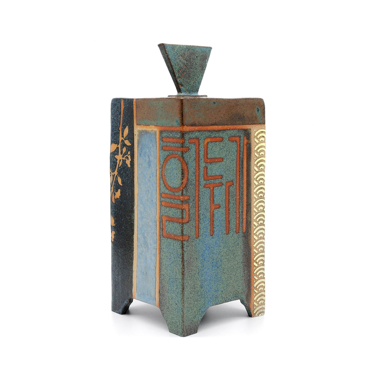 MK51 Dojagi Box with brass kintsugi By Miae Kim ceramics available at Padstow Gallery, Cornwall