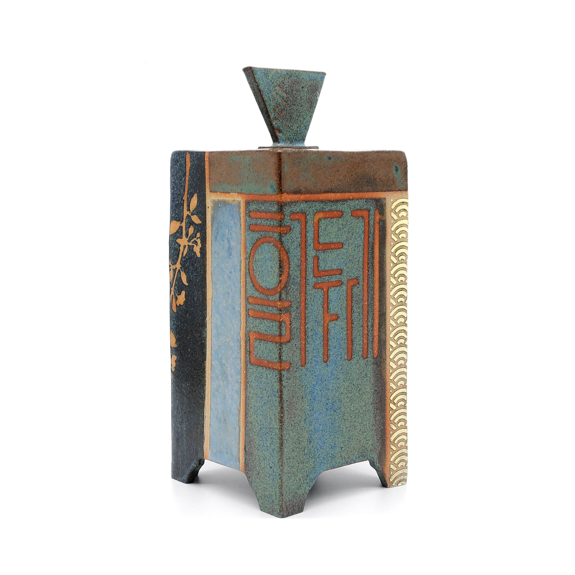 MK51 Dojagi Box with brass kintsugi By Miae Kim ceramics available at Padstow Gallery, Cornwall